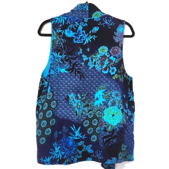 Tianello Mumbai 100% Bemberg Cupro Gorgeous Vibrant Floral Vest Size Medium EUC - Picture 5 of 16